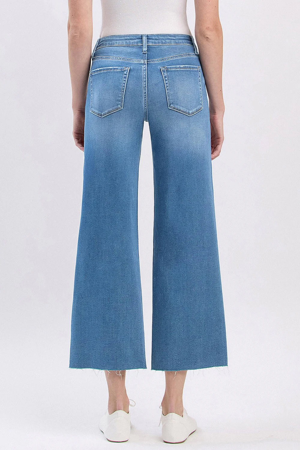 Audrey High Rise Clean Cut Raw Hem Crop Slim Wide Jeans - Image 4