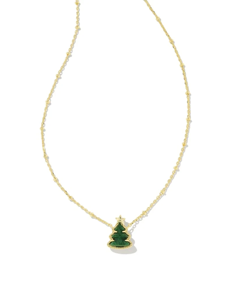 Holiday Tree Short Pendant Necklace - Green Quartzite
