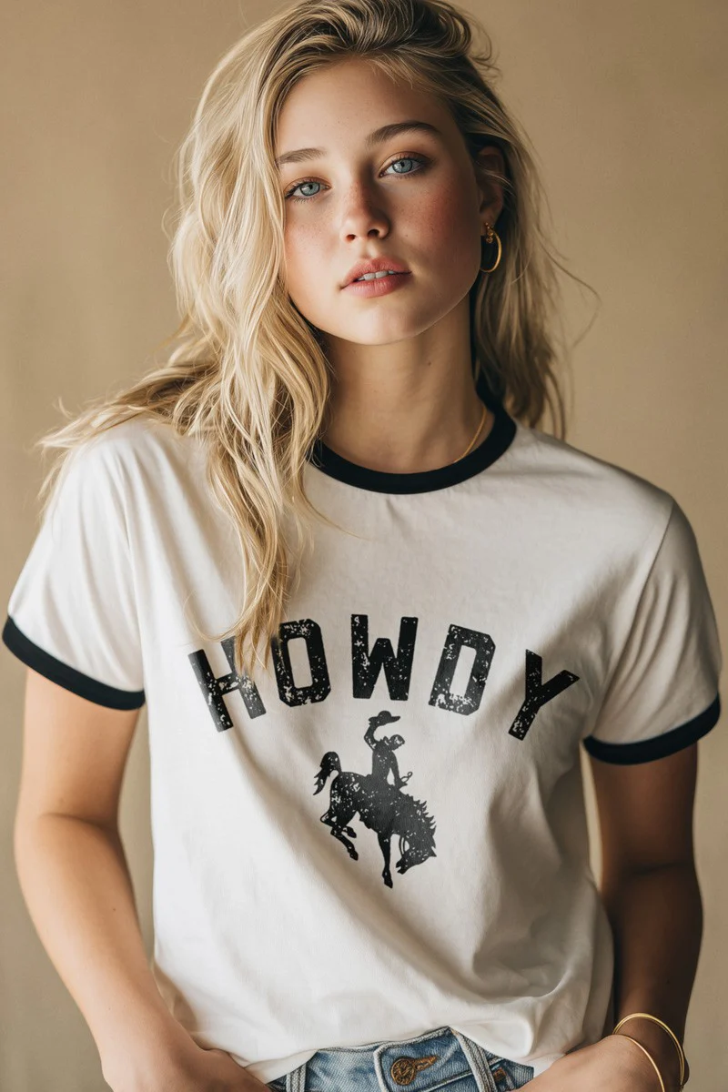 Howdy Cowboy Ringer Western Graphic Tee - Image 6