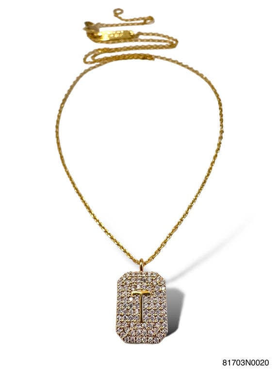 Initial Pave Tag Necklace Gold - Image 10