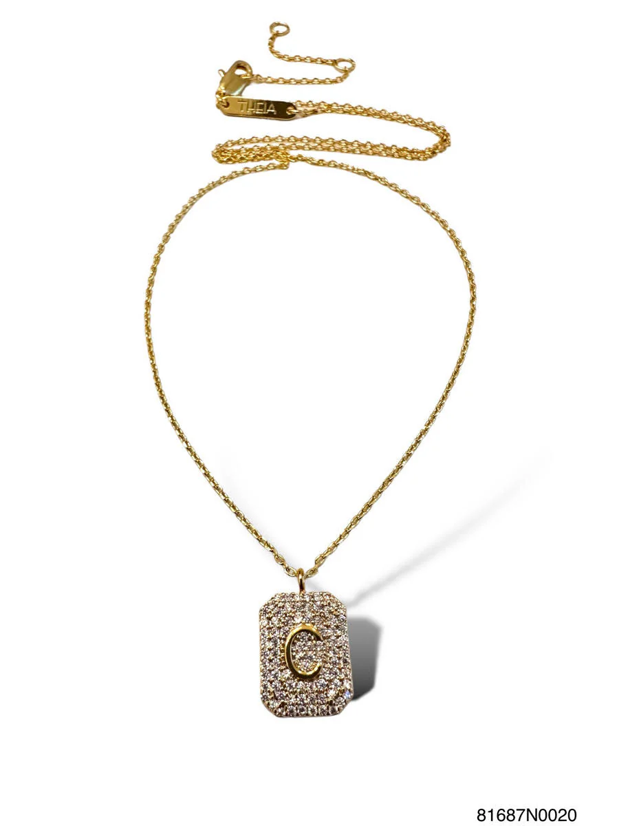 Initial Pave Tag Necklace Gold - Image 11