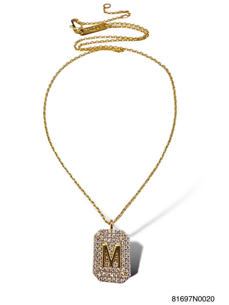 Initial Pave Tag Necklace Gold - Image 13