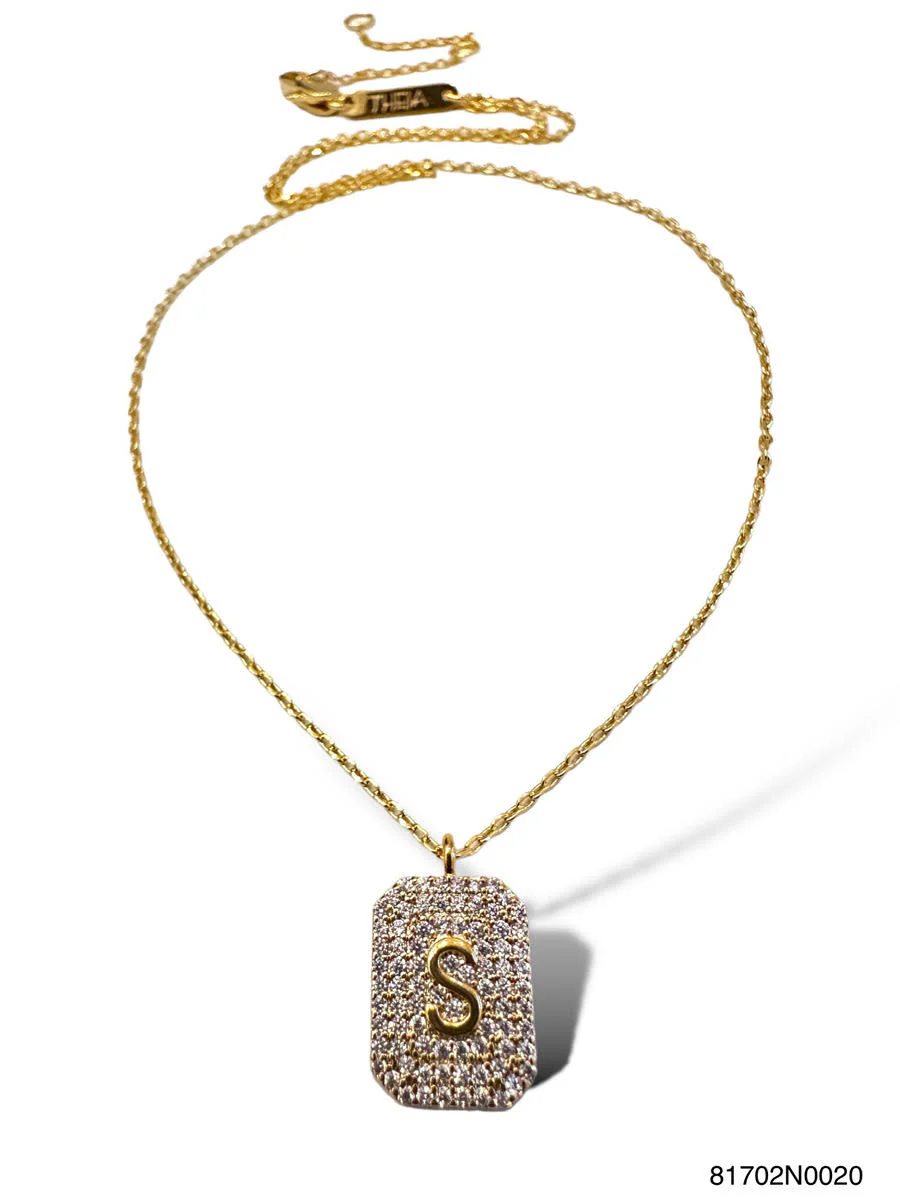 Initial Pave Tag Necklace Gold - Image 14