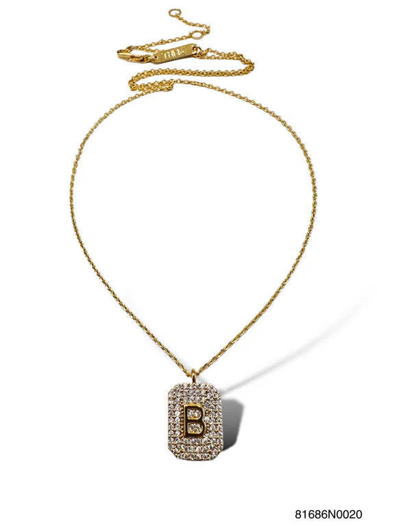 Initial Pave Tag Necklace Gold - Image 5