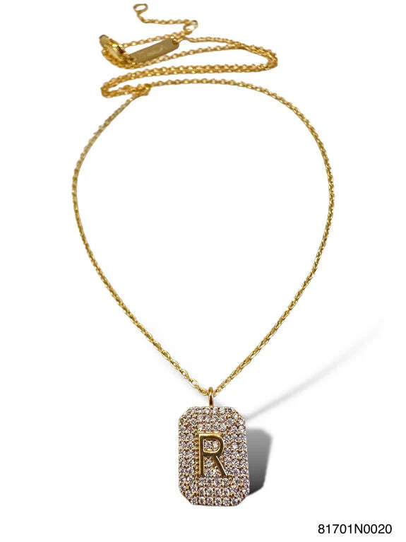 Initial Pave Tag Necklace Gold - Image 9