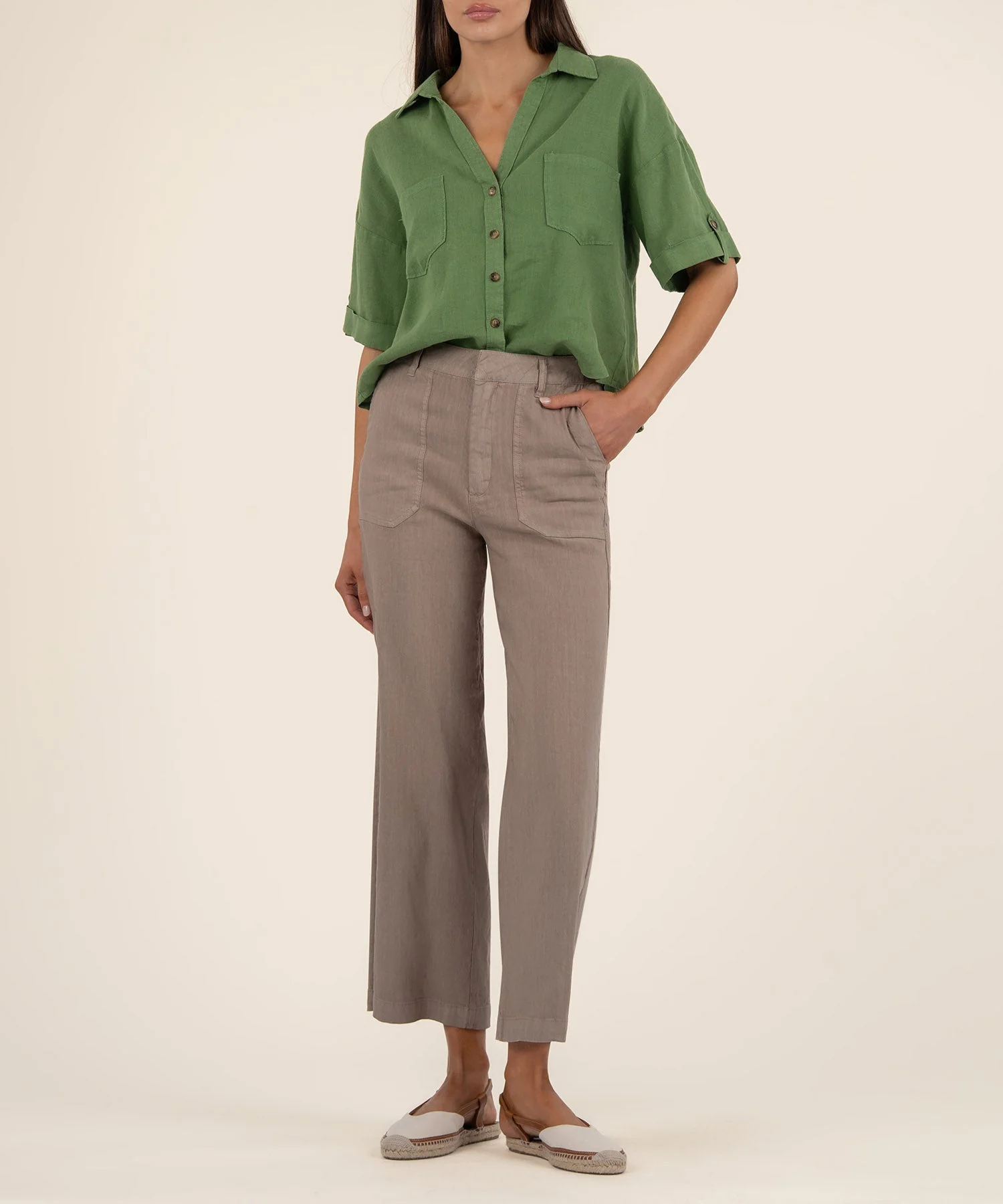 Ivy Breland-Boxy Button Front Shirt with Short Sleeves & Pocket - Image 10