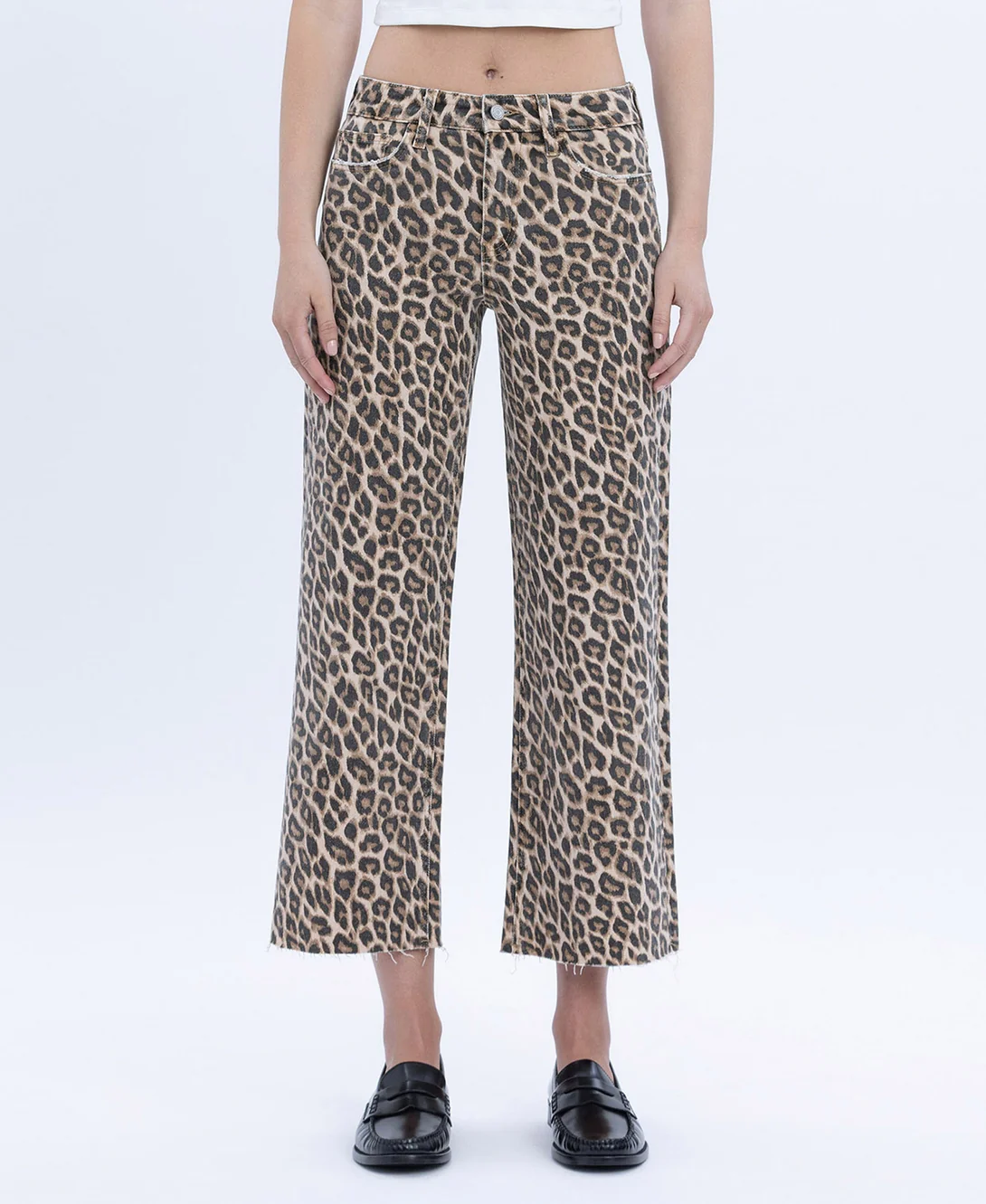 Jane High Rise Animal Print Crop Wide Leg Jeans