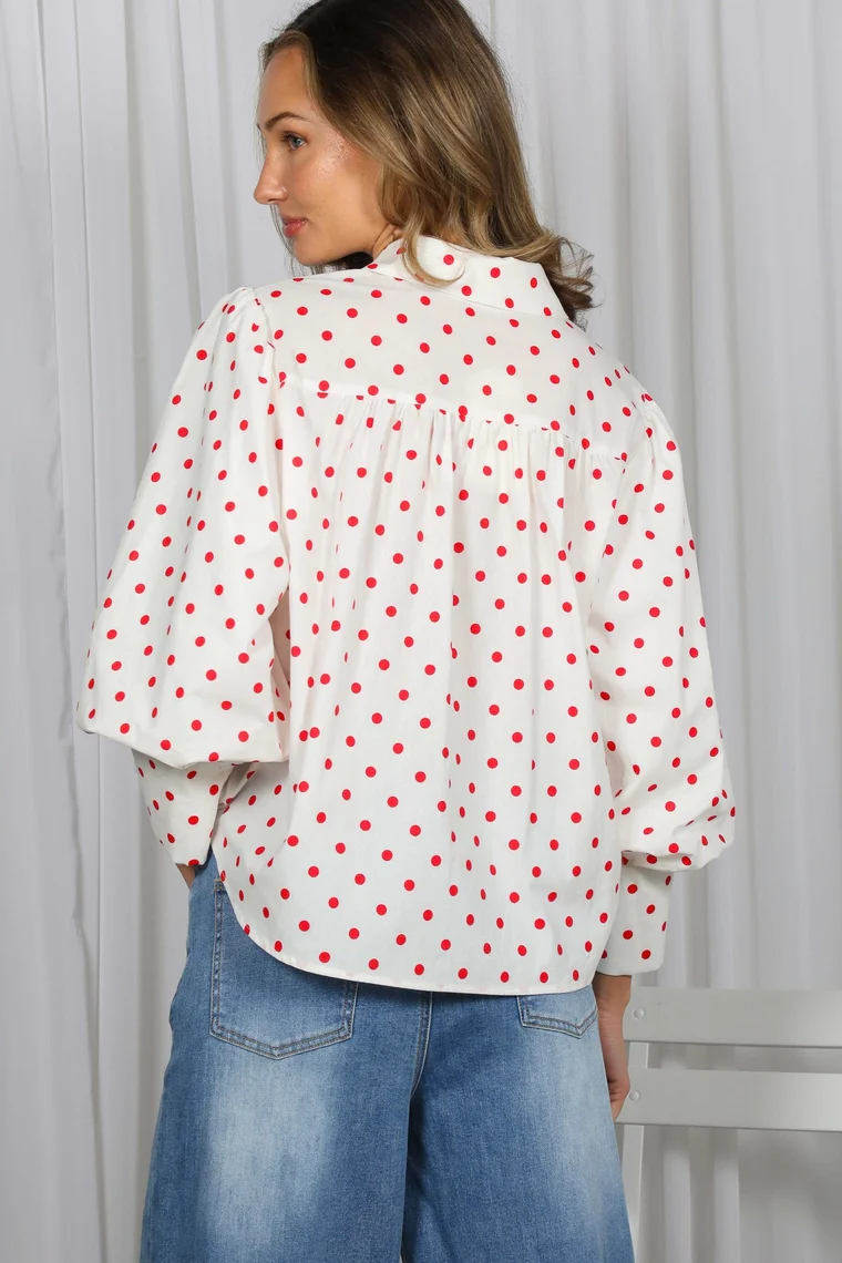 Jane Playful Polka Dot Puff Sleeve Shirt Top - Image 3