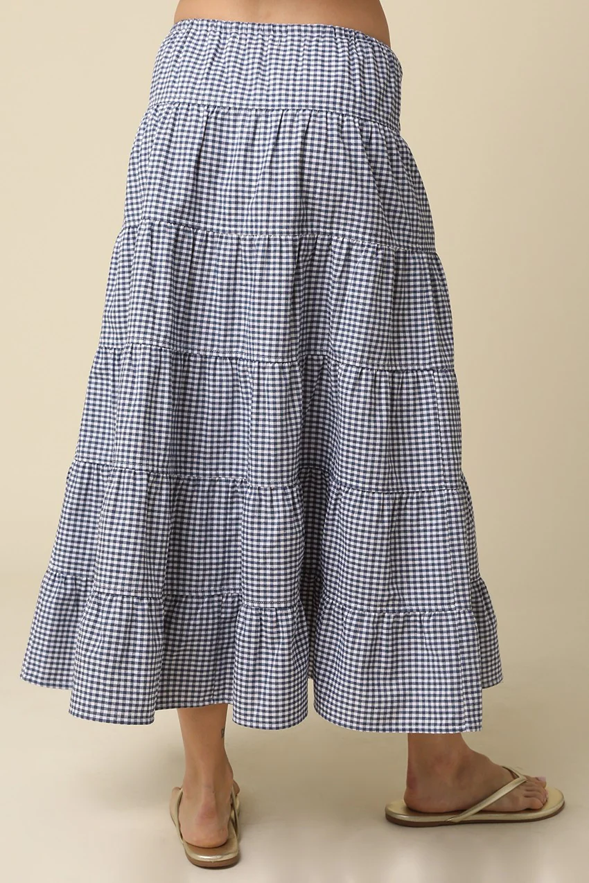 Jasmine Gingham Drawstring Tiered Maxi Skirt - Image 3