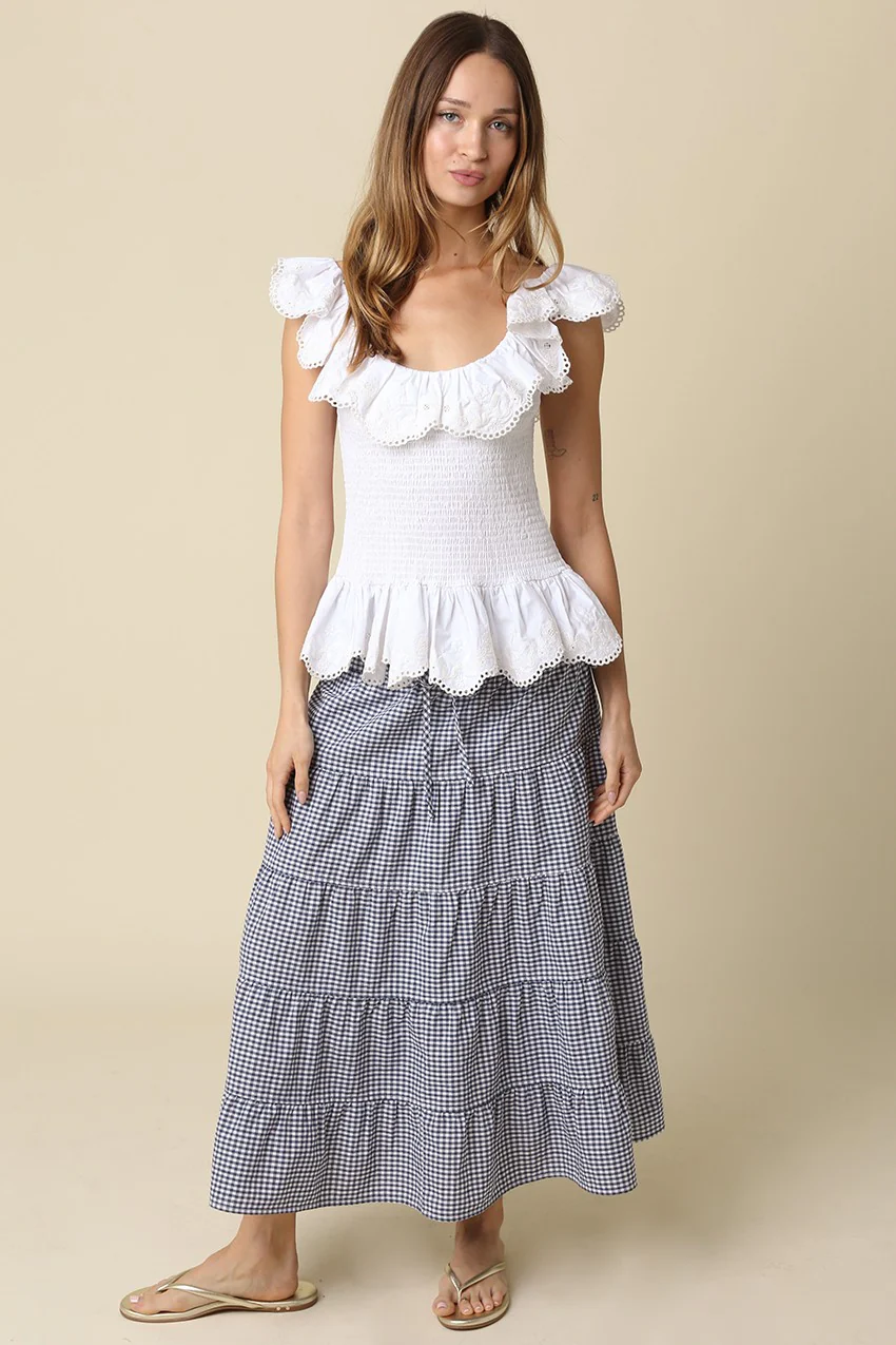 Jasmine Gingham Drawstring Tiered Maxi Skirt - Image 4