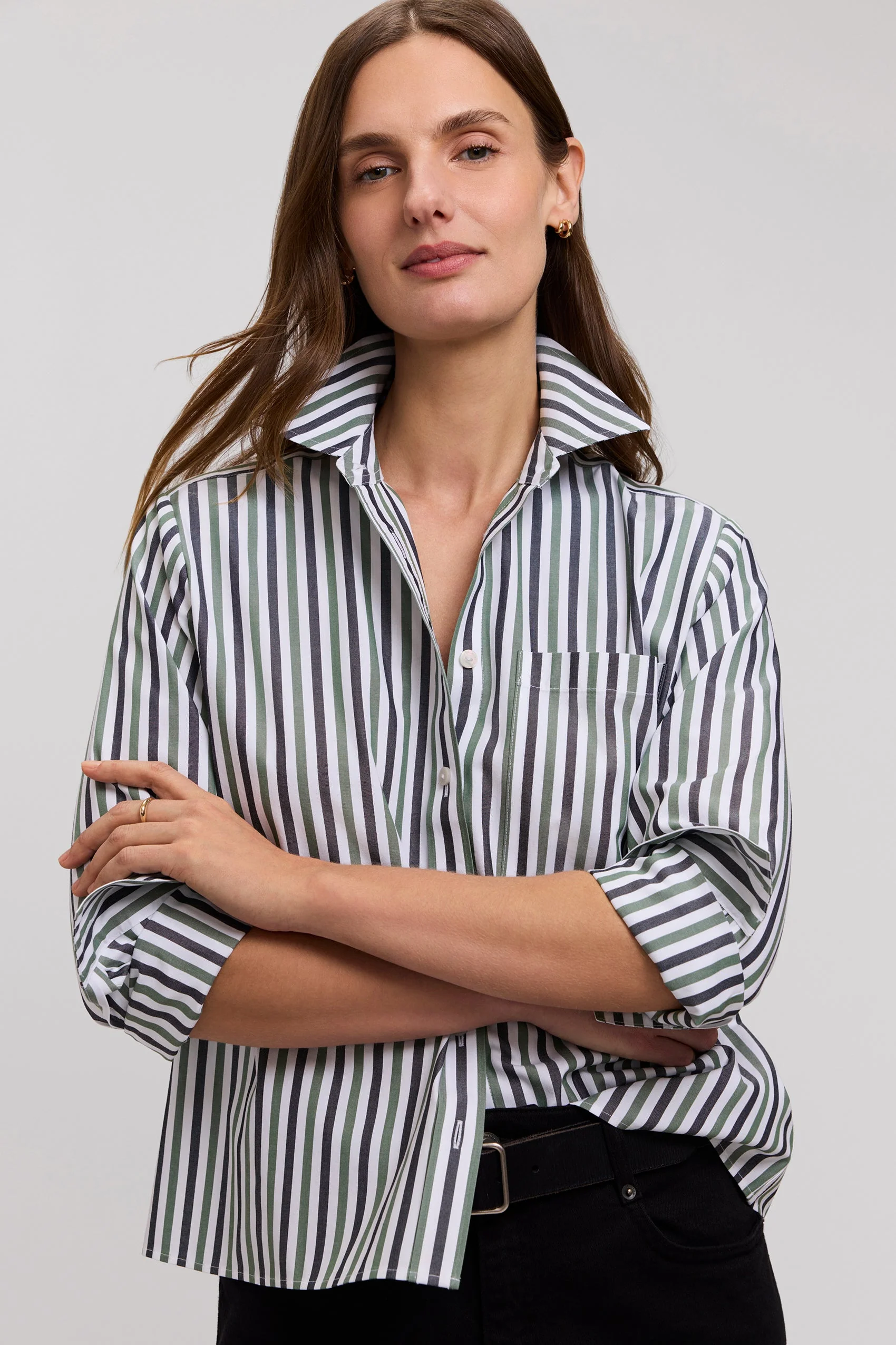Jodie No Iron Pinpoint Stripe Long Sleeve Short Shirt