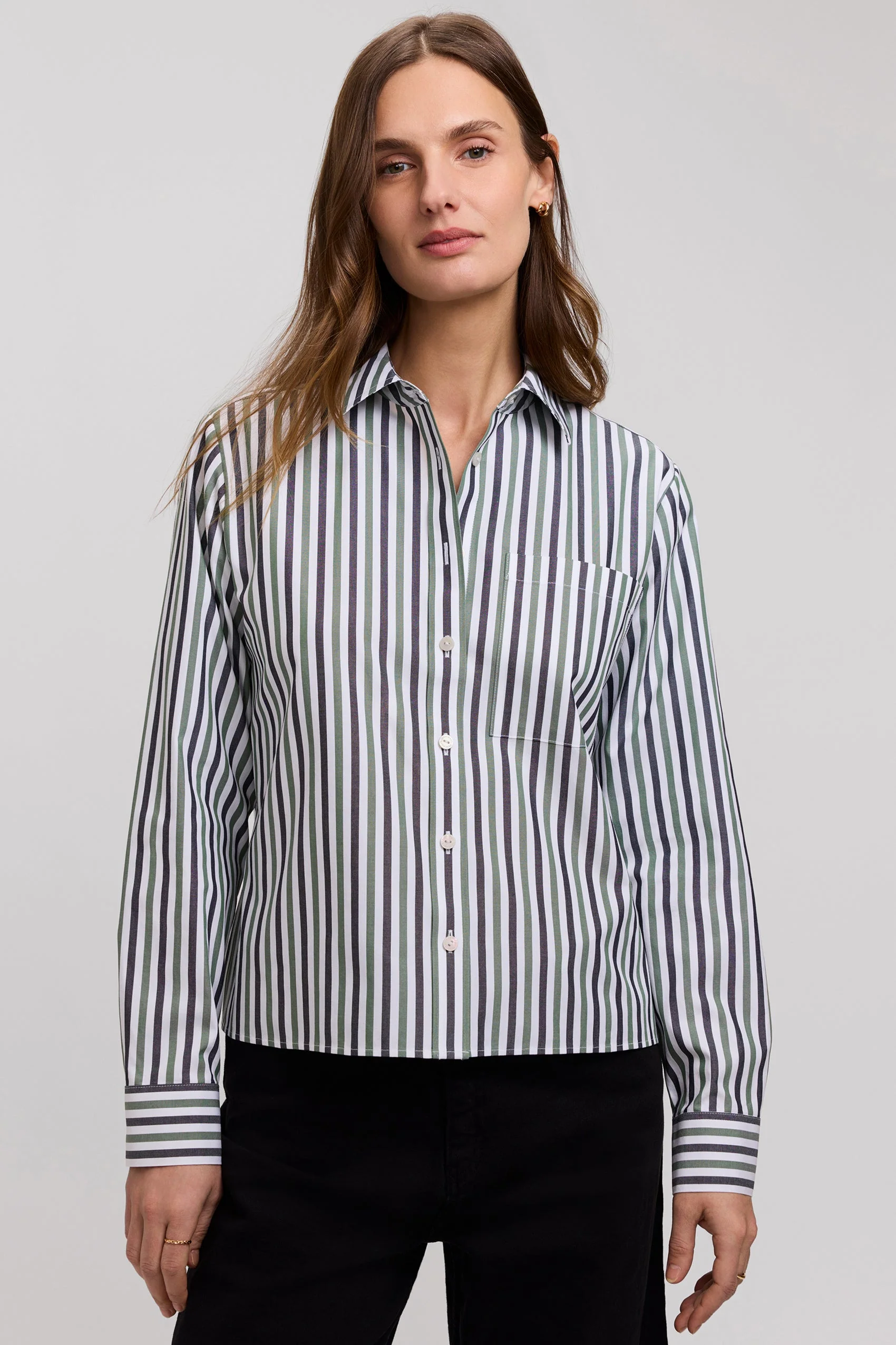 Jodie No Iron Pinpoint Stripe Long Sleeve Short Shirt - Image 3