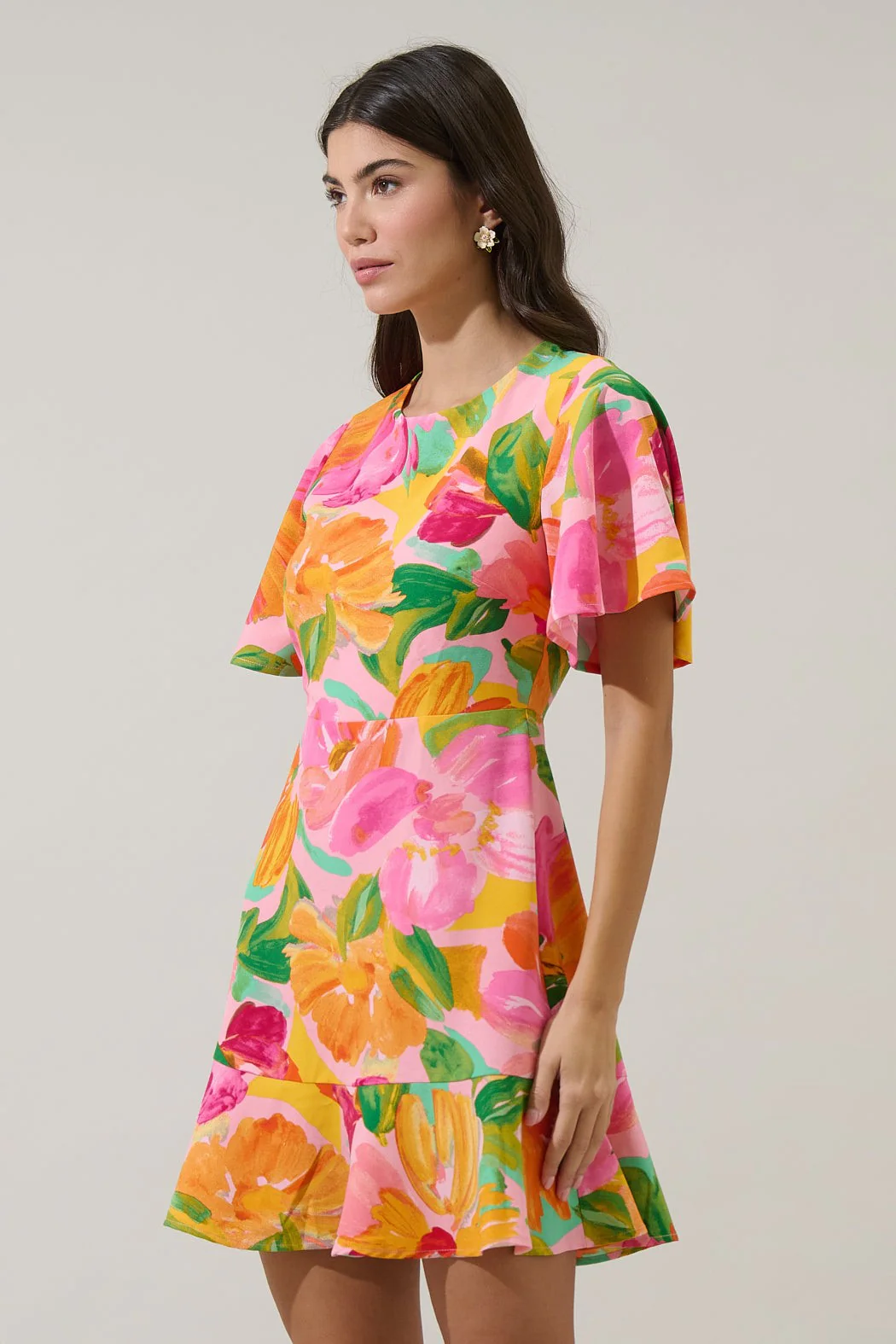 Jovana Floral Flouncy Mini Dress - Image 3