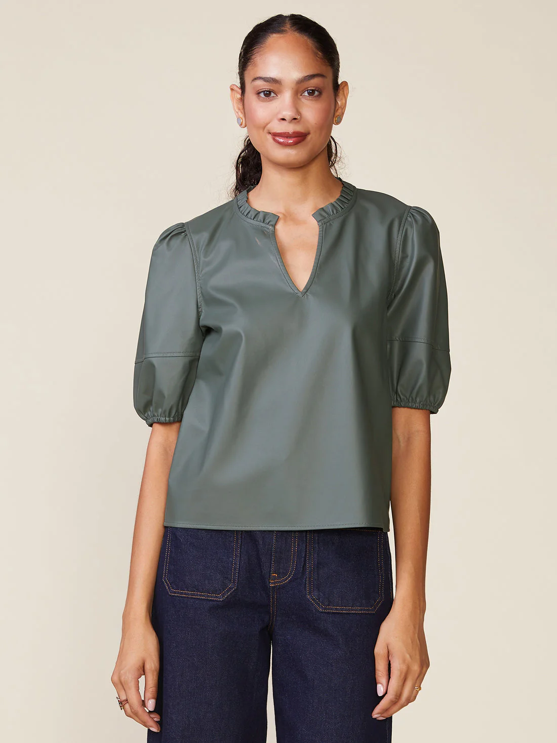 Kacey Vegan Leather Blouse - Image 5