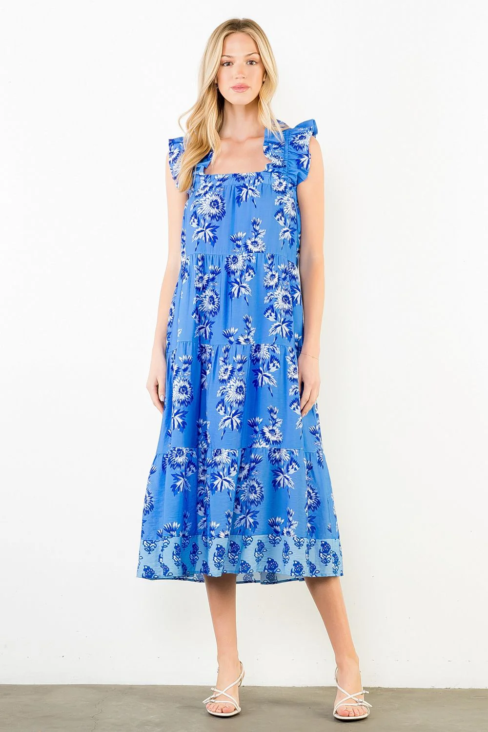 Katie Flutter Sleeve Floral Print Tiered Dress