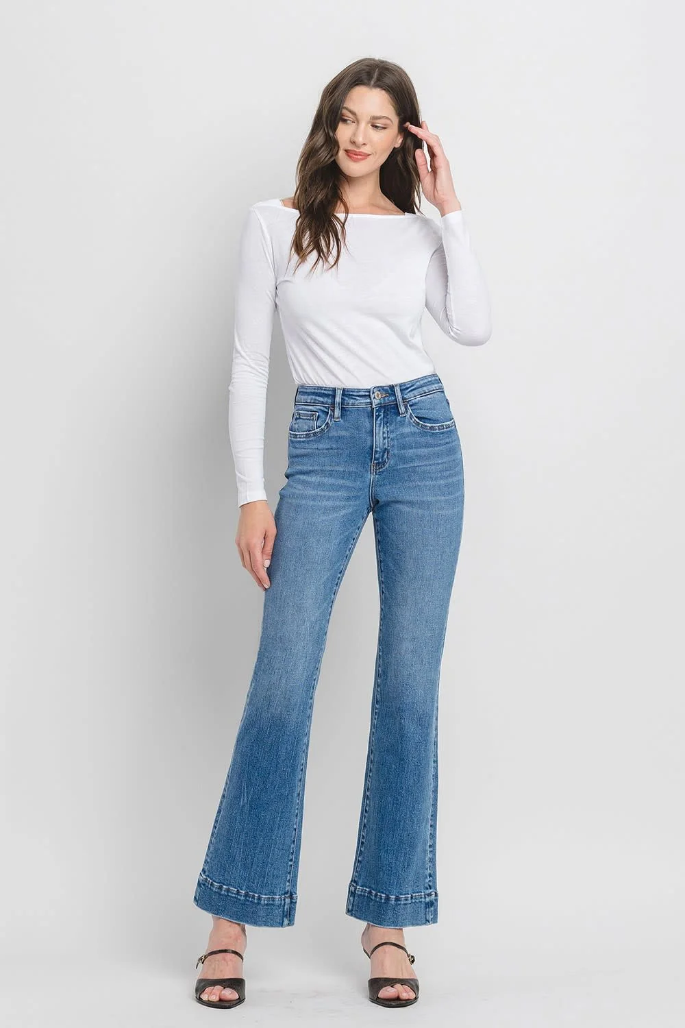 Kayla High Rise Trouser Hem Relaxed Flare Jeans - Image 6