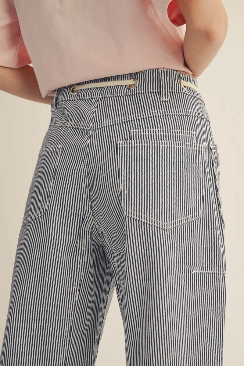 Kylie Drawstring Waist Stripe Barrel Pants - Image 3