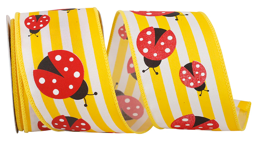 Ladybugs On Stripes Wired Edge, 2 1/2" x 10 Y