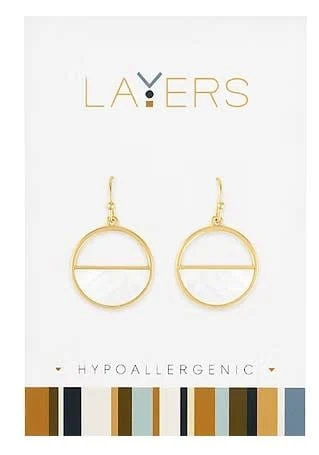 Gold Half Stone Circle Dangle Layers Earrings