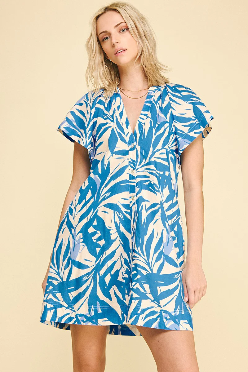 Leah Botanical Print Tunic Mini Dress