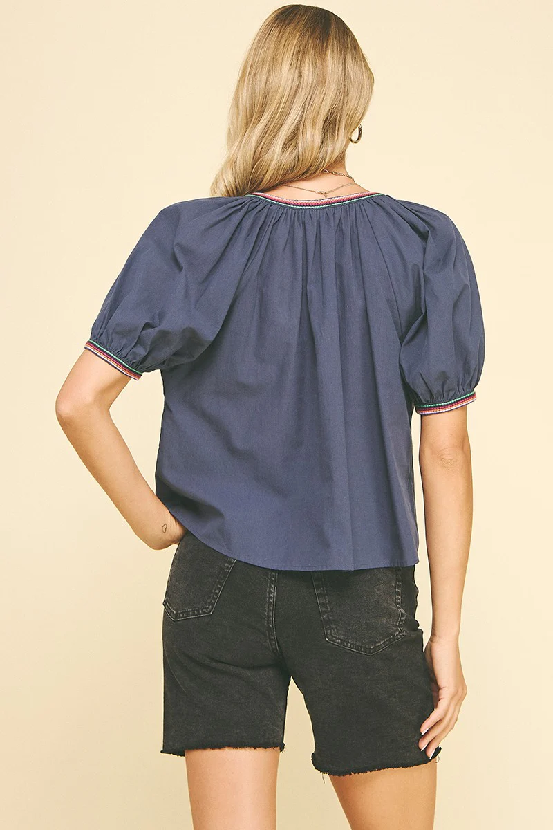 Leah Contrast Stitch Detailed Blouse Top - Image 3