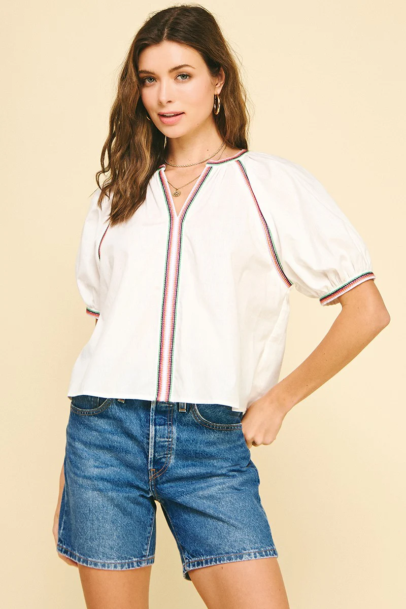 Leah Contrast Stitch Detailed Blouse Top - Image 7