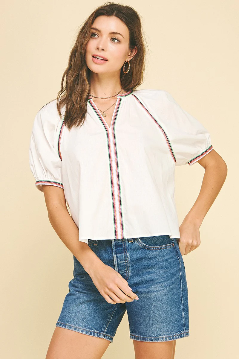 Leah Contrast Stitch Detailed Blouse Top - Image 8