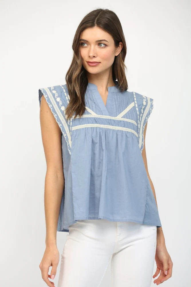 Leah Ruffle Sleeve Blouse With Tape And Embroidery - Image 5