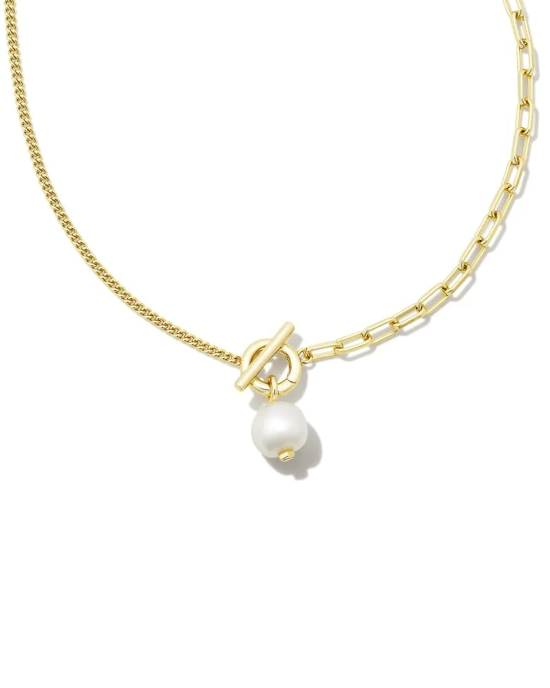 Leighton Pearl Chain Necklace Gold White Pearl