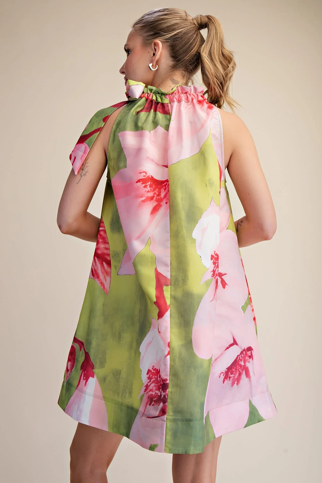 Lella Ruffle Neck Tie Sleeveless Floral Print Mini Dress - Image 3