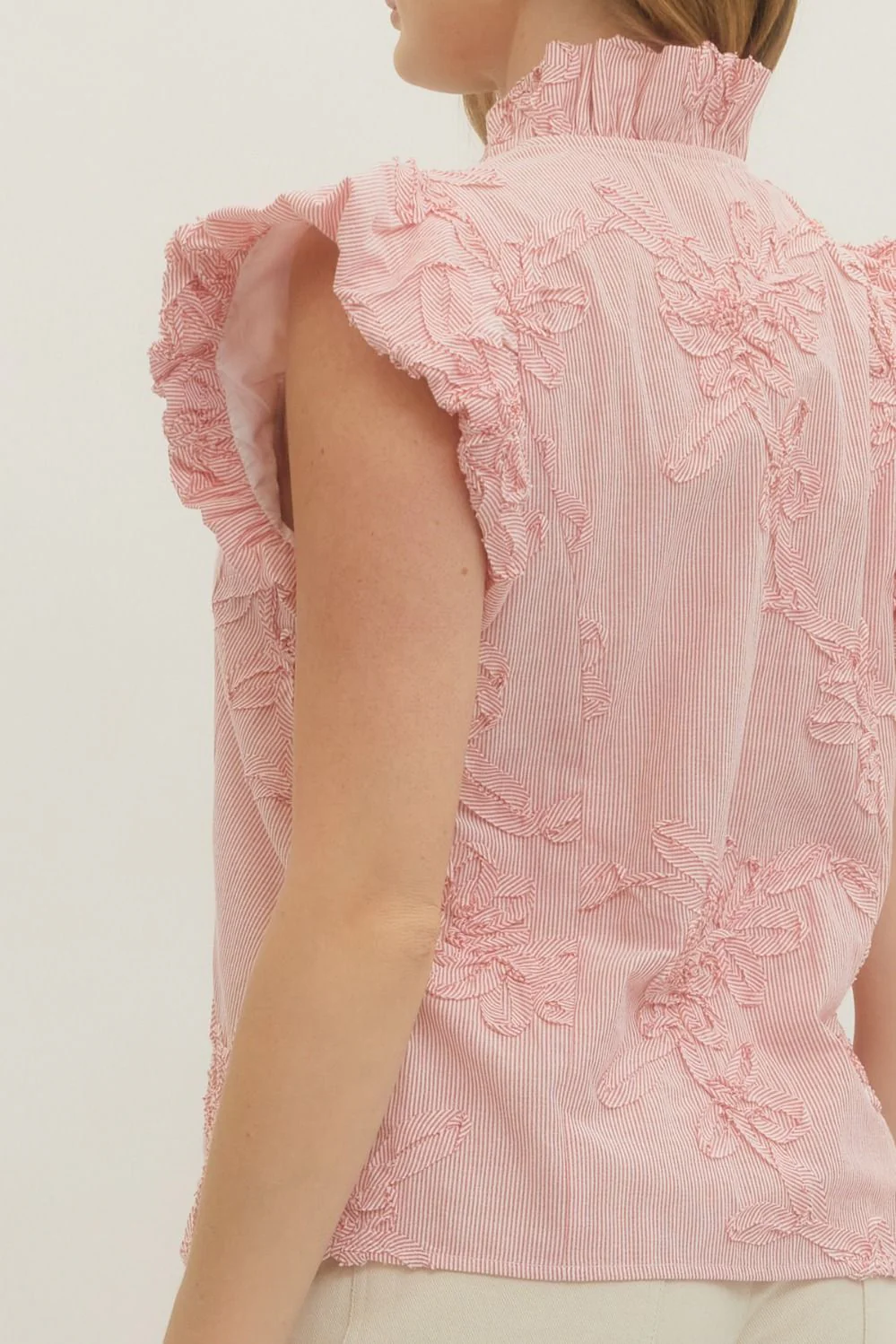 Leslie Striped Floral Applique Flutter Sleeve Top - Image 5