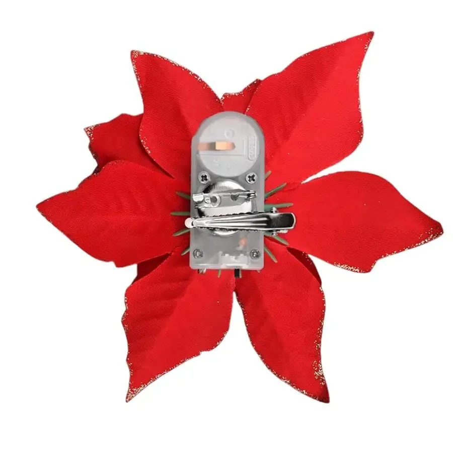 Light Up Christmas Red Poinsettia Hair Clip - Image 2
