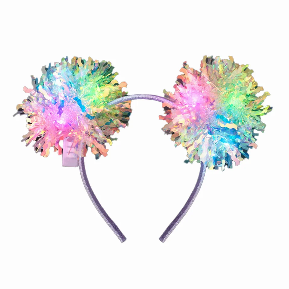 Light Up Crinkle Tinsel Fluffy Pom Pom Headband - Image 4
