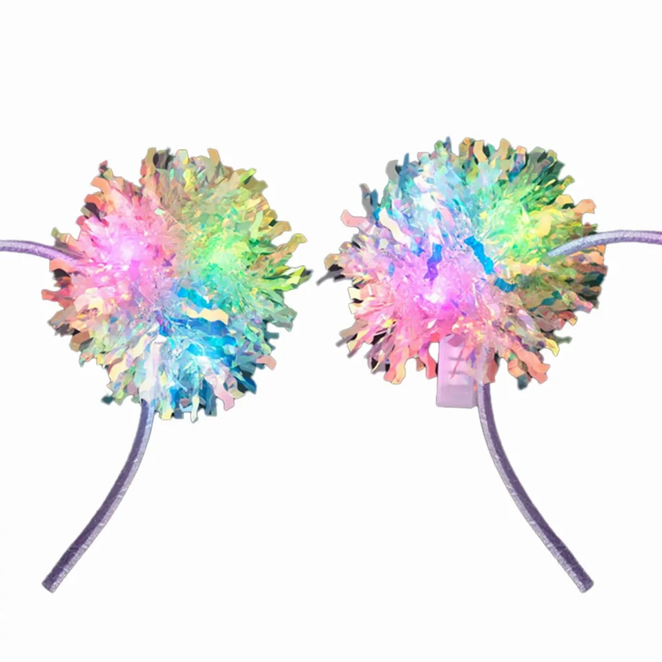 Light Up Crinkle Tinsel Fluffy Pom Pom Headband - Image 5