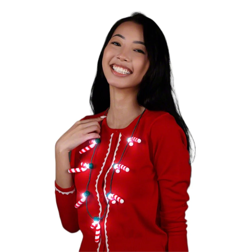 Light Up Seven Candy Cane Charms Christmas Necklace - Image 3