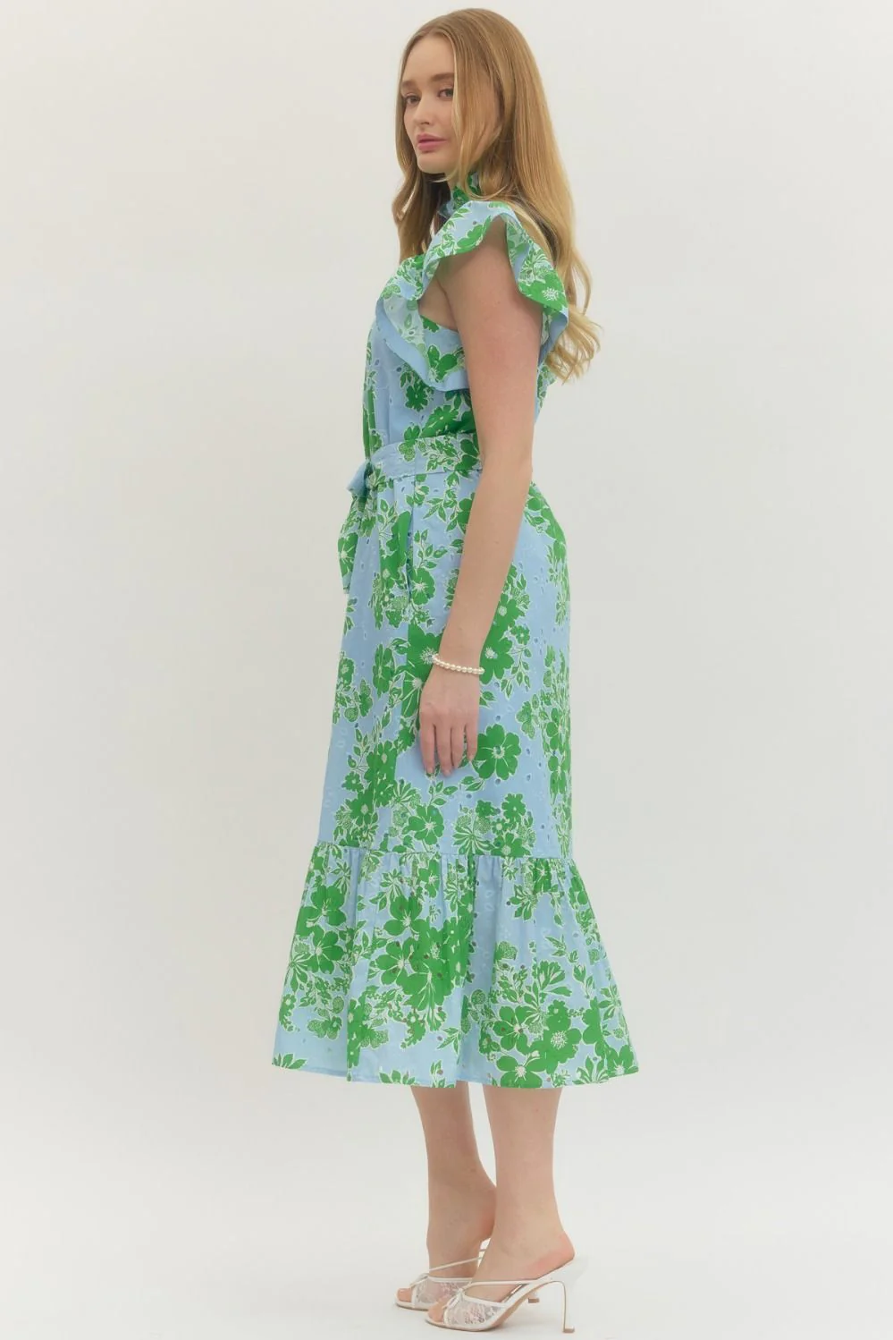 Lilian Floral Print Flutter Sleeve Midi Dress - Image 2