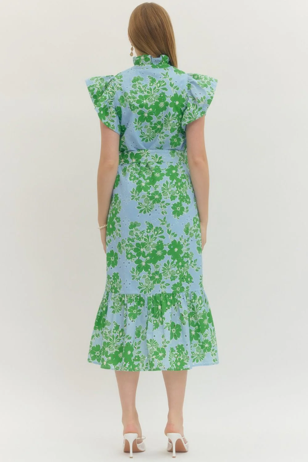 Lilian Floral Print Flutter Sleeve Midi Dress - Image 3