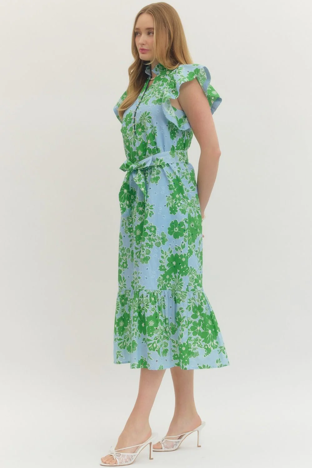 Lilian Floral Print Flutter Sleeve Midi Dress - Image 6