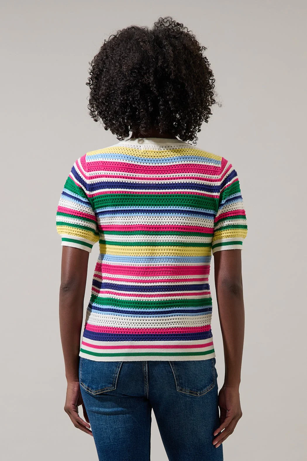 Linzia Stripe Crochet Sweater Top - Image 3