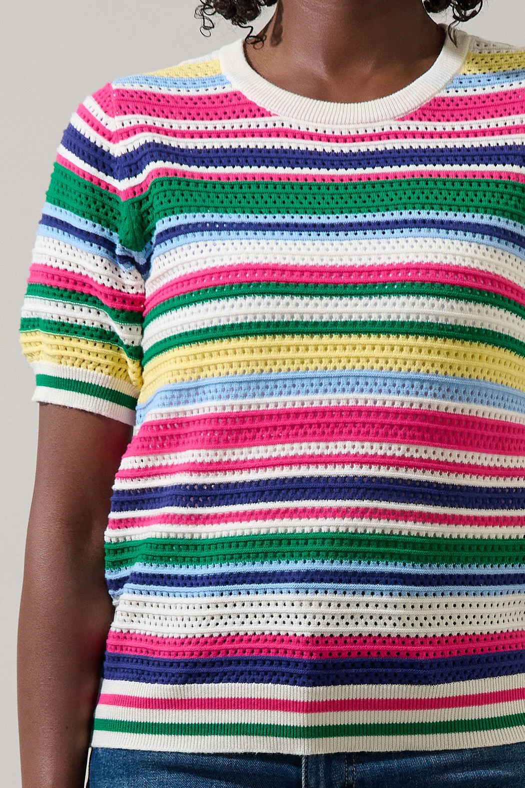 Linzia Stripe Crochet Sweater Top - Image 4