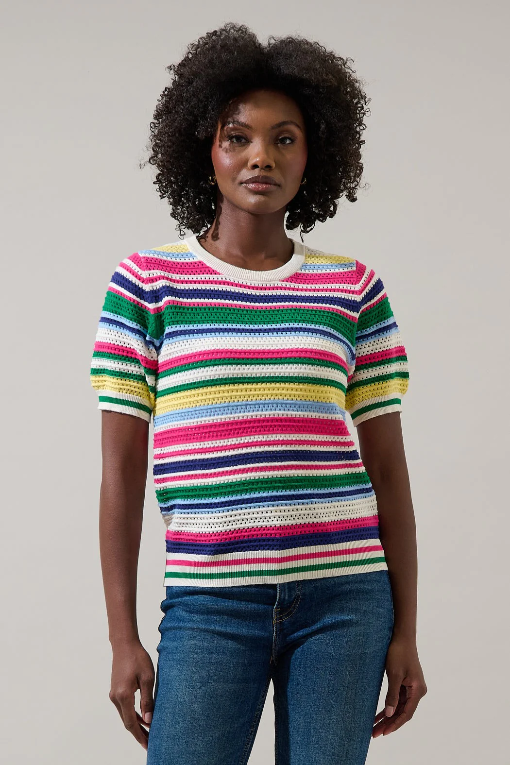 Linzia Stripe Crochet Sweater Top - Image 9