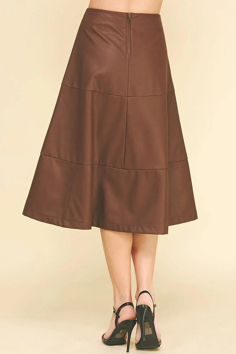 Lyka Pu Leather Tiered A-line Skirt - Image 3