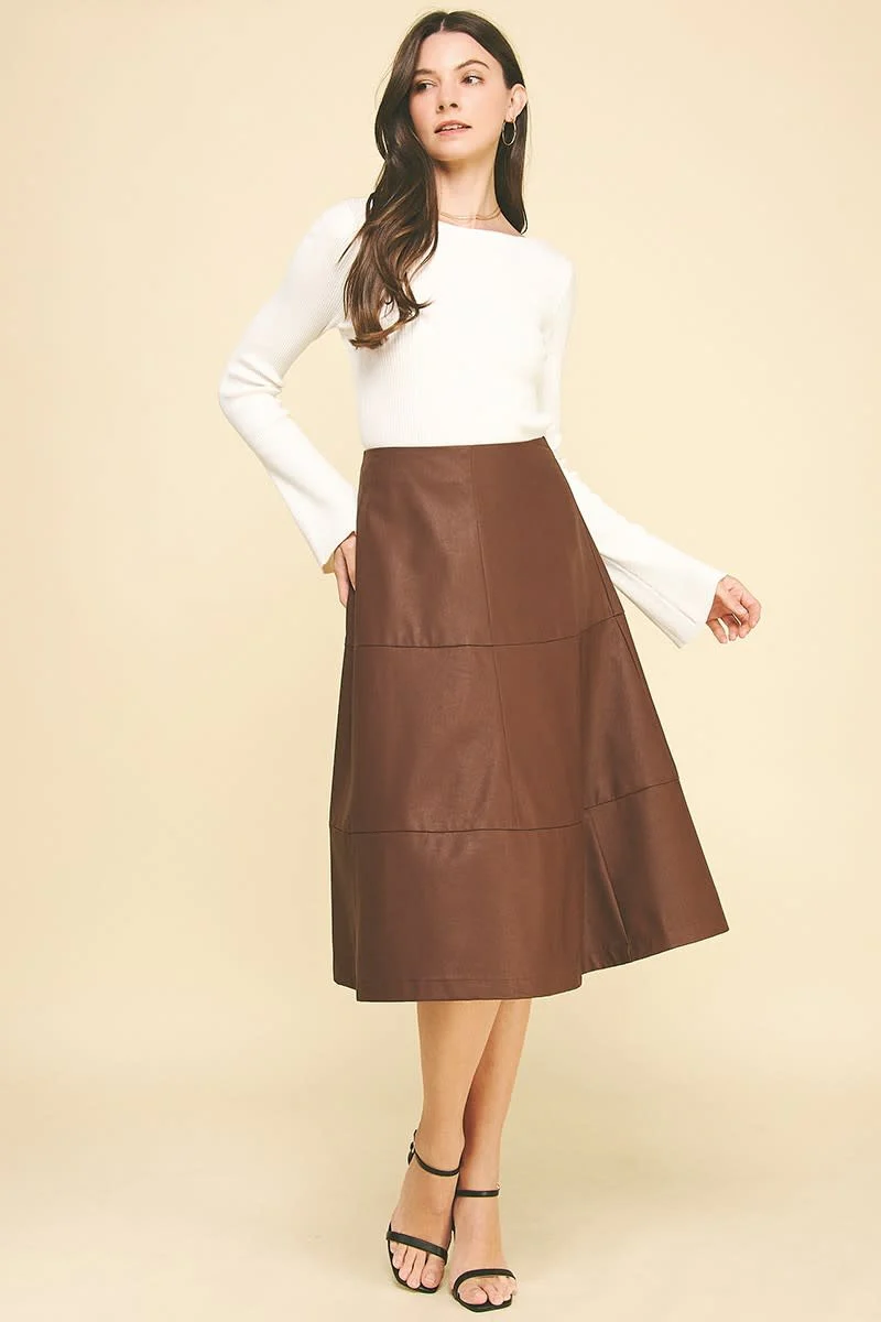 Lyka Pu Leather Tiered A-line Skirt - Image 4