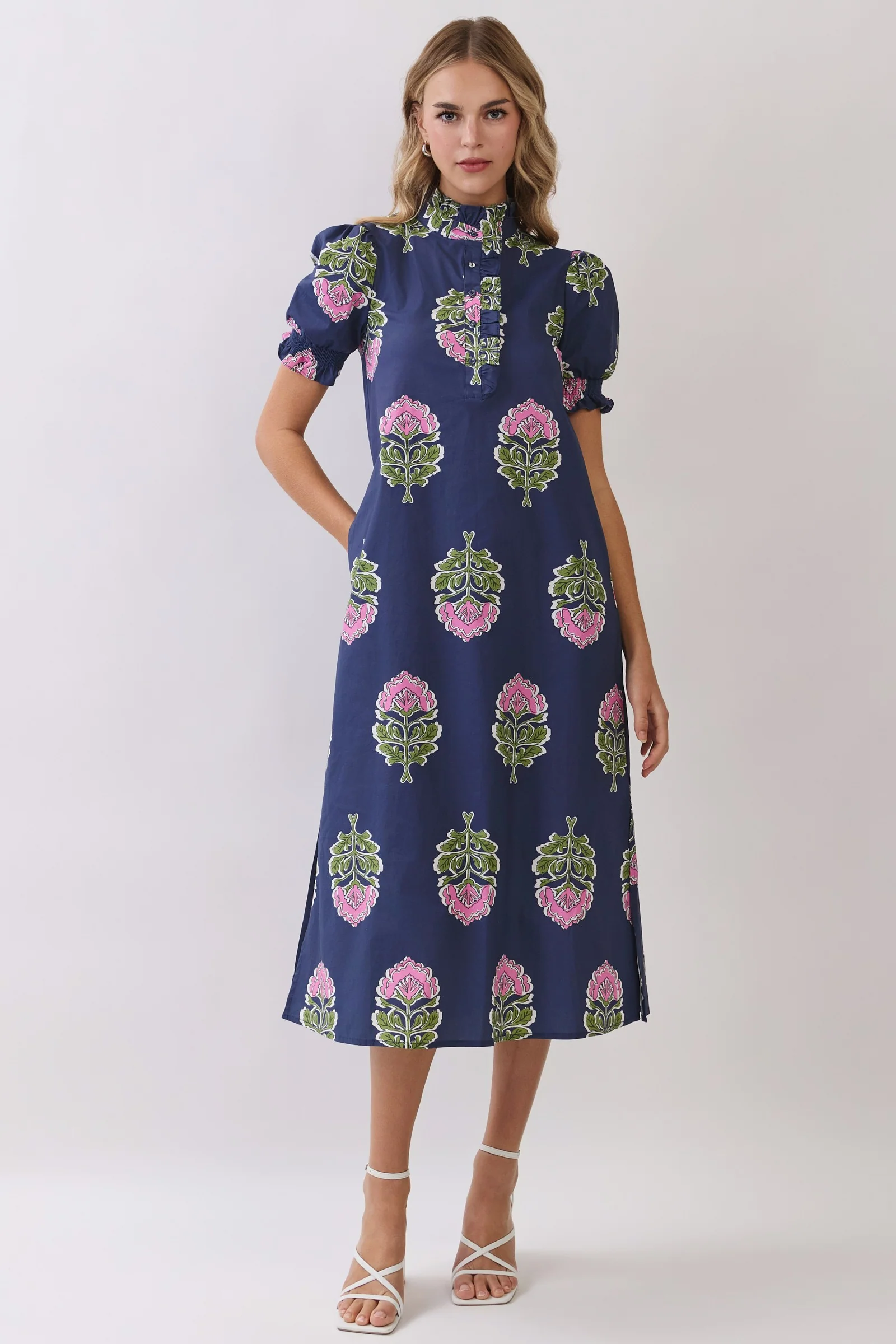 Lysa Floral Print Ruffle Collar Button Down Midi Dress - Image 11