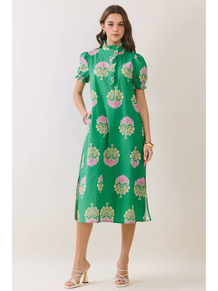 Lysa Floral Print Ruffle Collar Button Down Midi Dress - Image 14