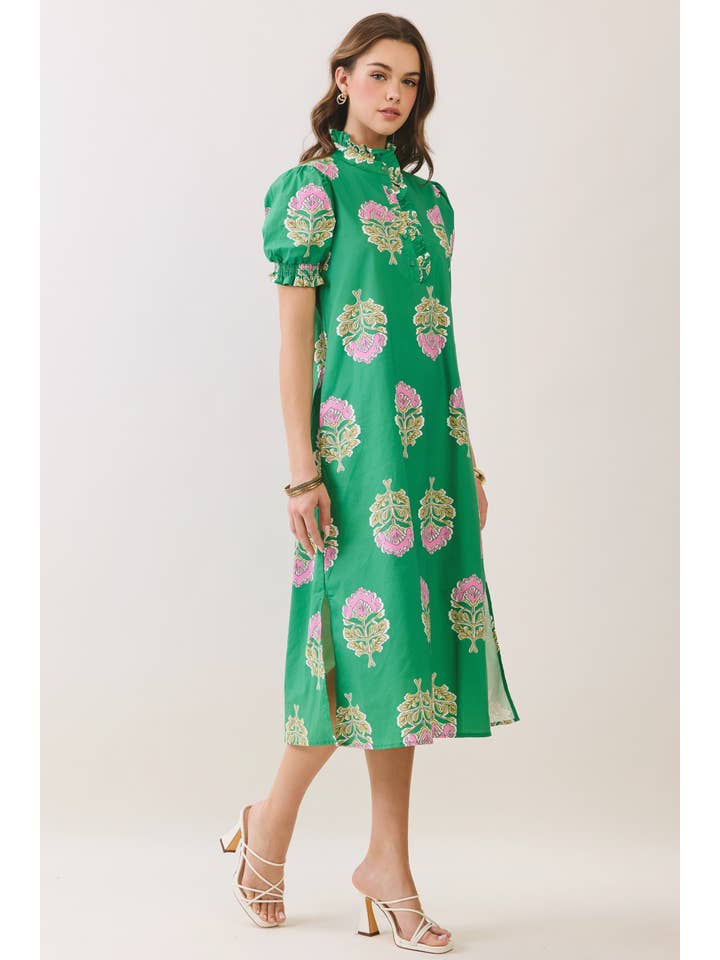 Lysa Floral Print Ruffle Collar Button Down Midi Dress - Image 3