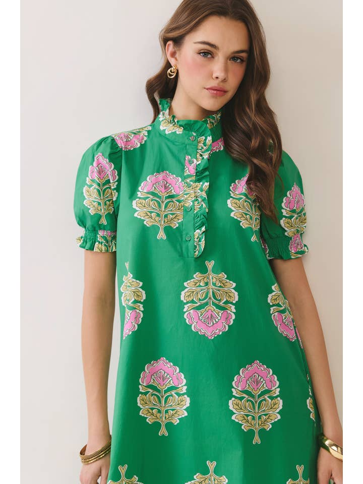 Lysa Floral Print Ruffle Collar Button Down Midi Dress - Image 4