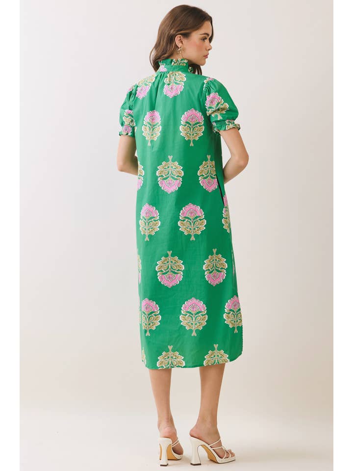 Lysa Floral Print Ruffle Collar Button Down Midi Dress - Image 5