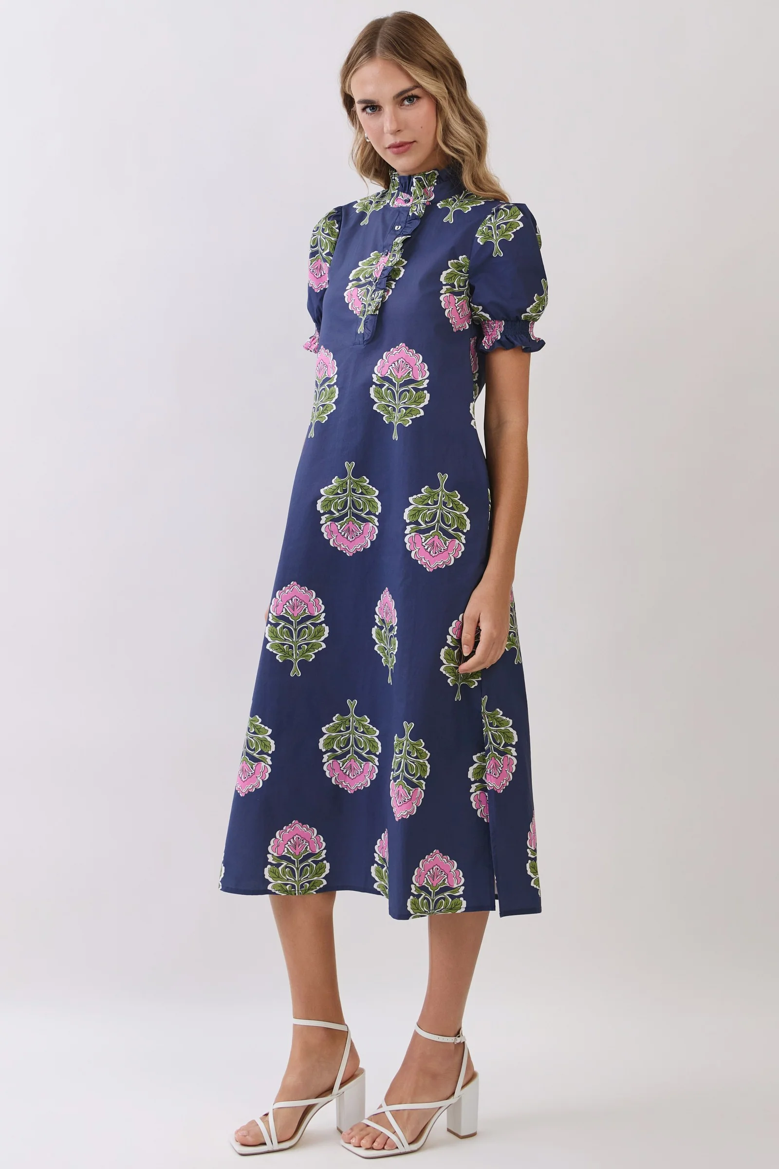 Lysa Floral Print Ruffle Collar Button Down Midi Dress - Image 8