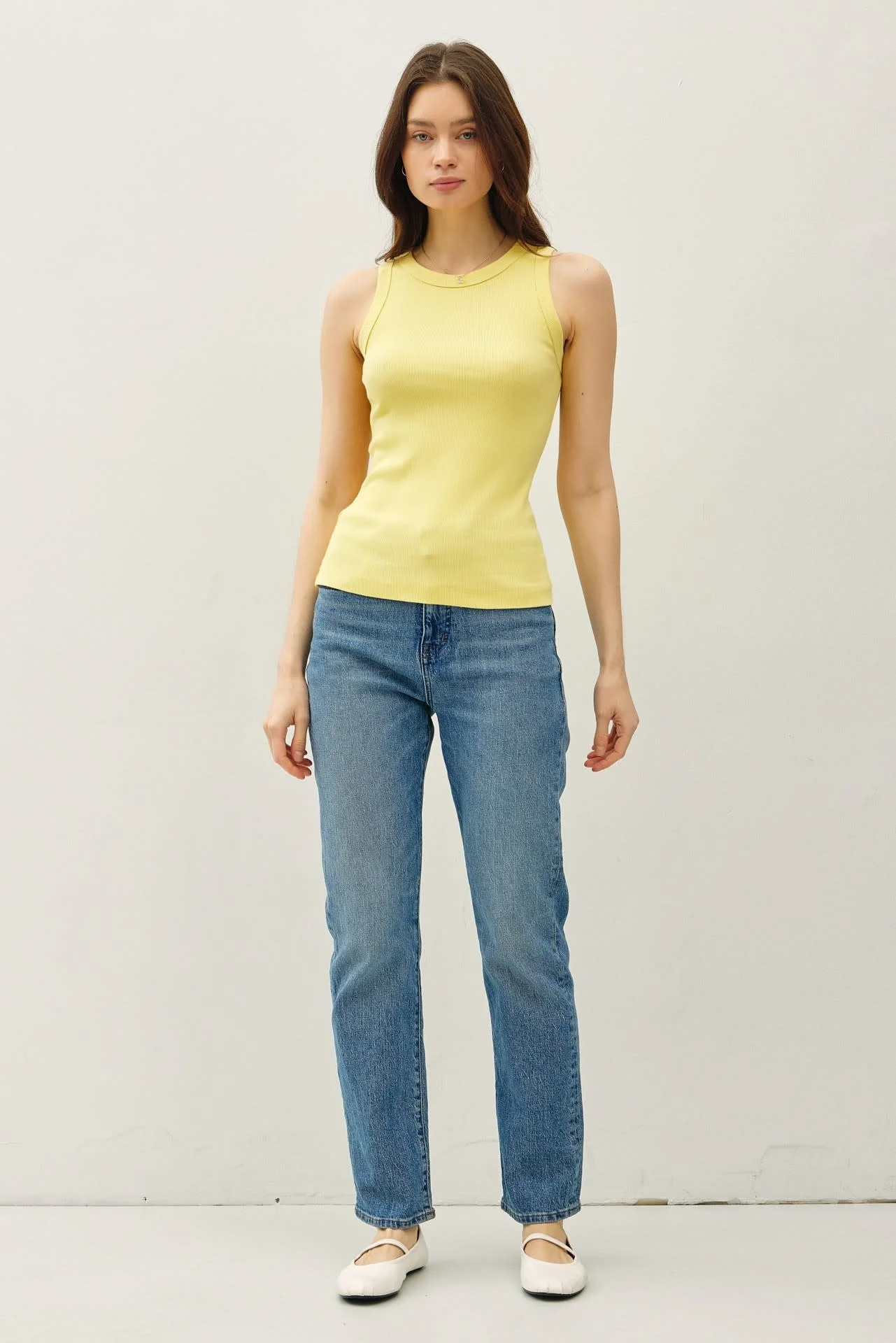 Maddison Basic Cotton Garment Dyed Round Neck Tank Top